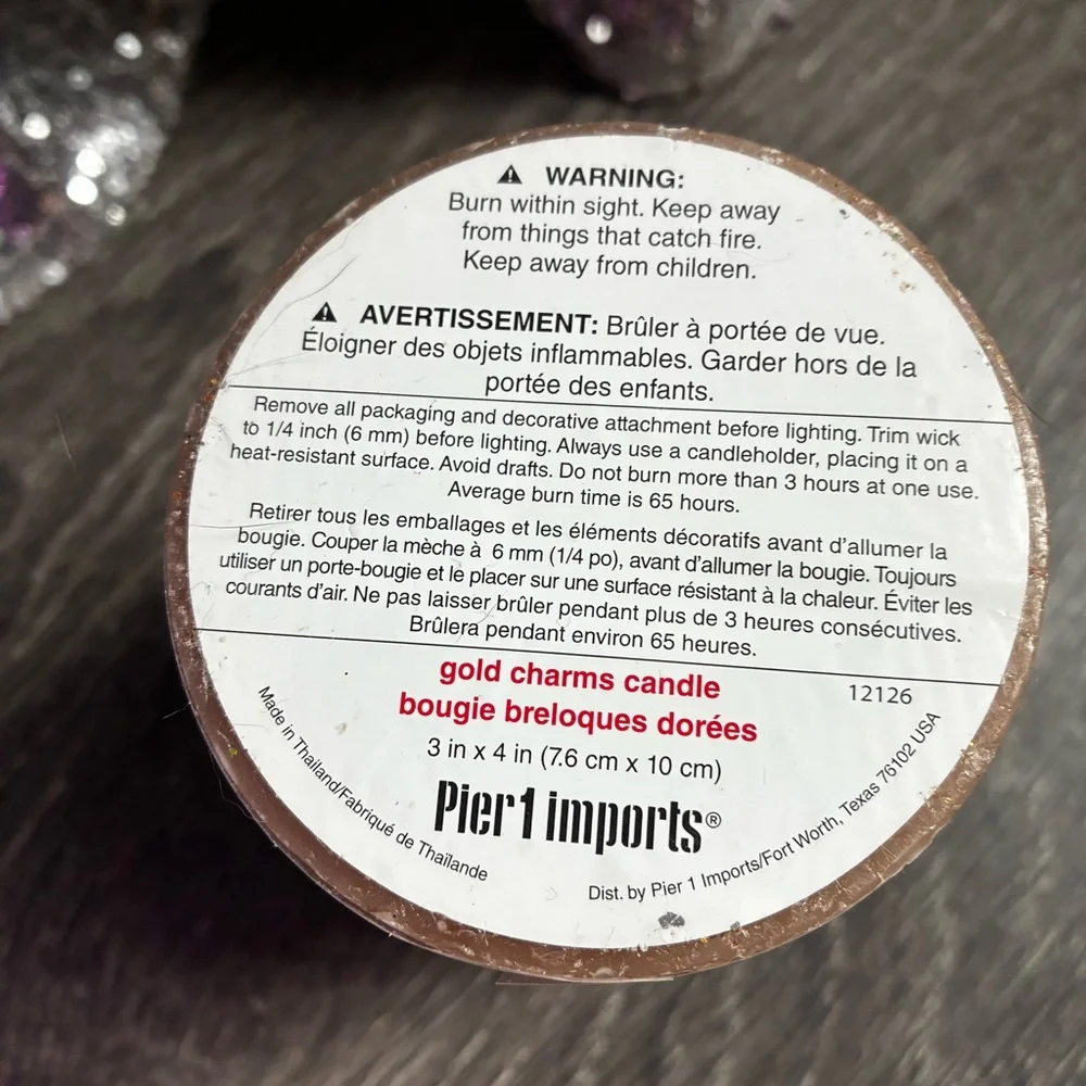 pier‎ 1 imports gold charms pillar candle 3 in x 4 in tan glitter brand new